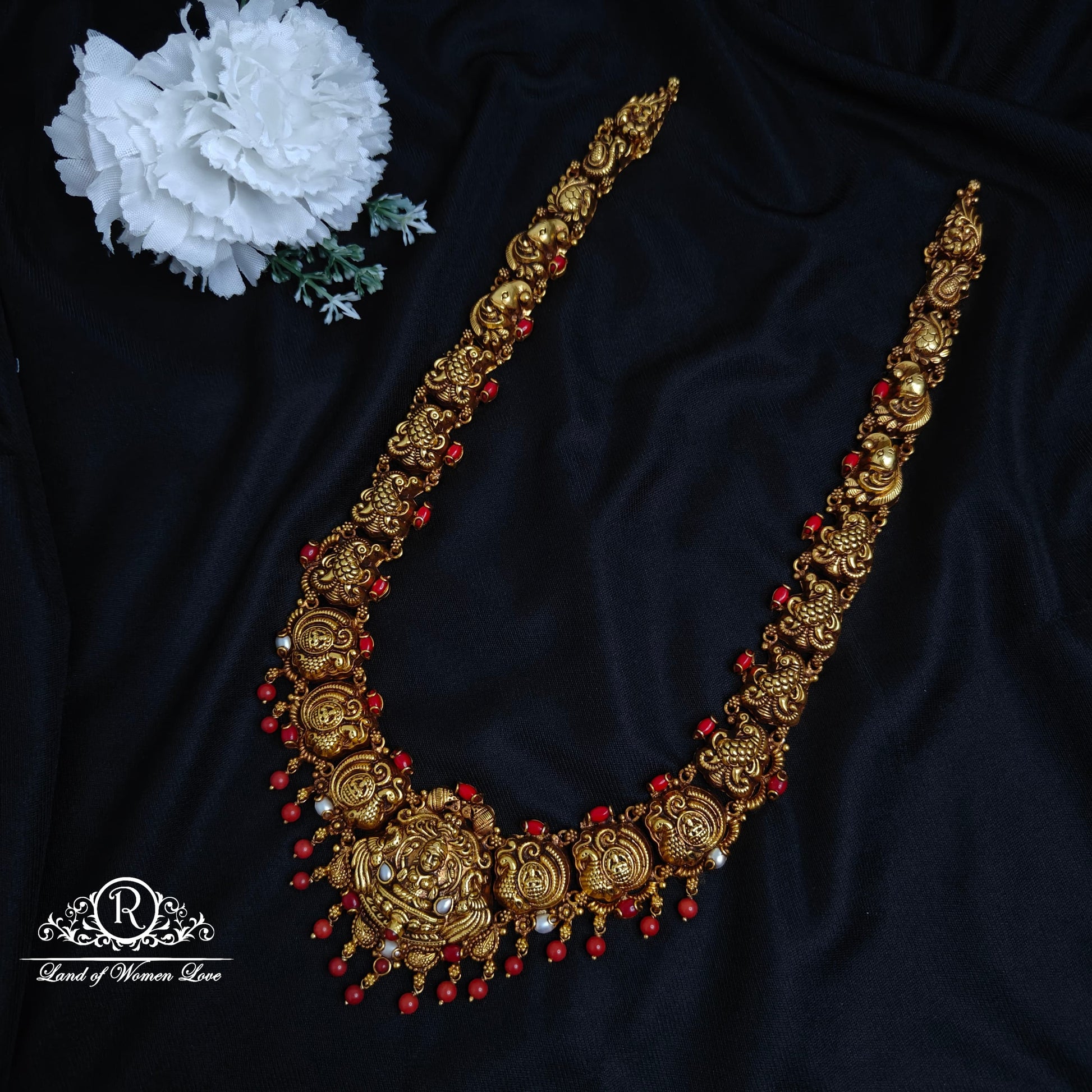 necklace silver lakshmi devi with peacock design necklace-rccp248 92.5 silver ramala jewelry / ramala collections