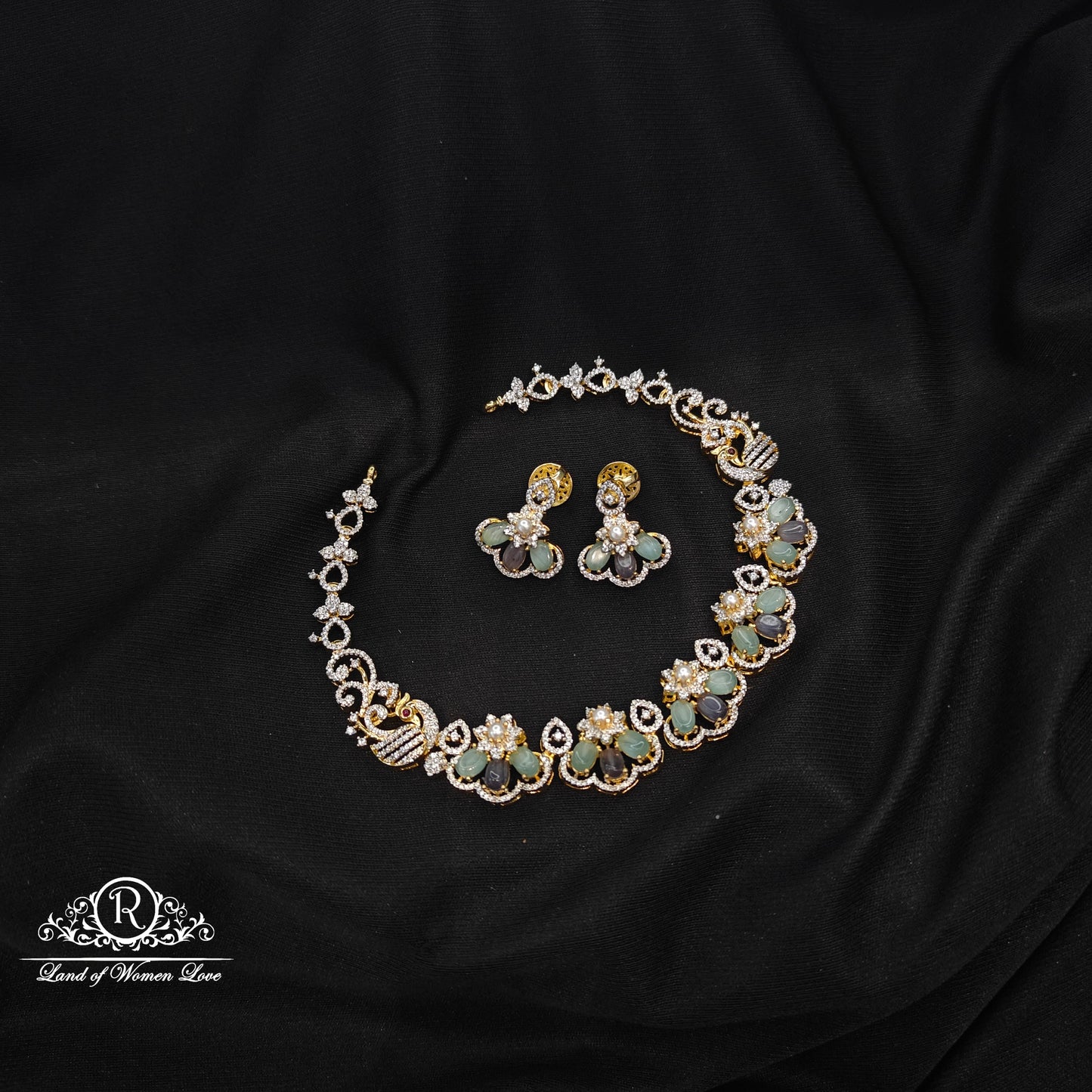 necklace amaya beads silver diamond finishing necklace set 92.5 silver ramala jewelry / ramala collections