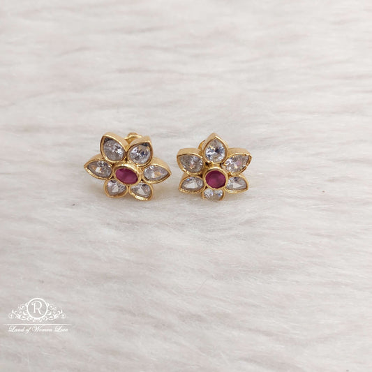 Silver Kempu Stone Earrings-SA045