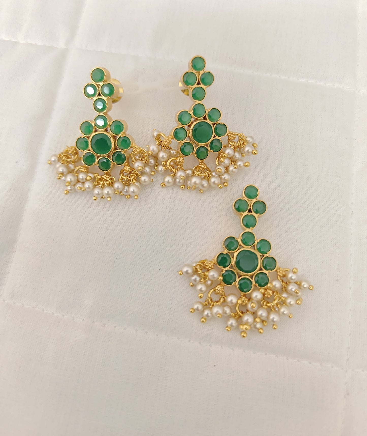 Silver Green Stones Earrings With Matching Locket-JR188JR189