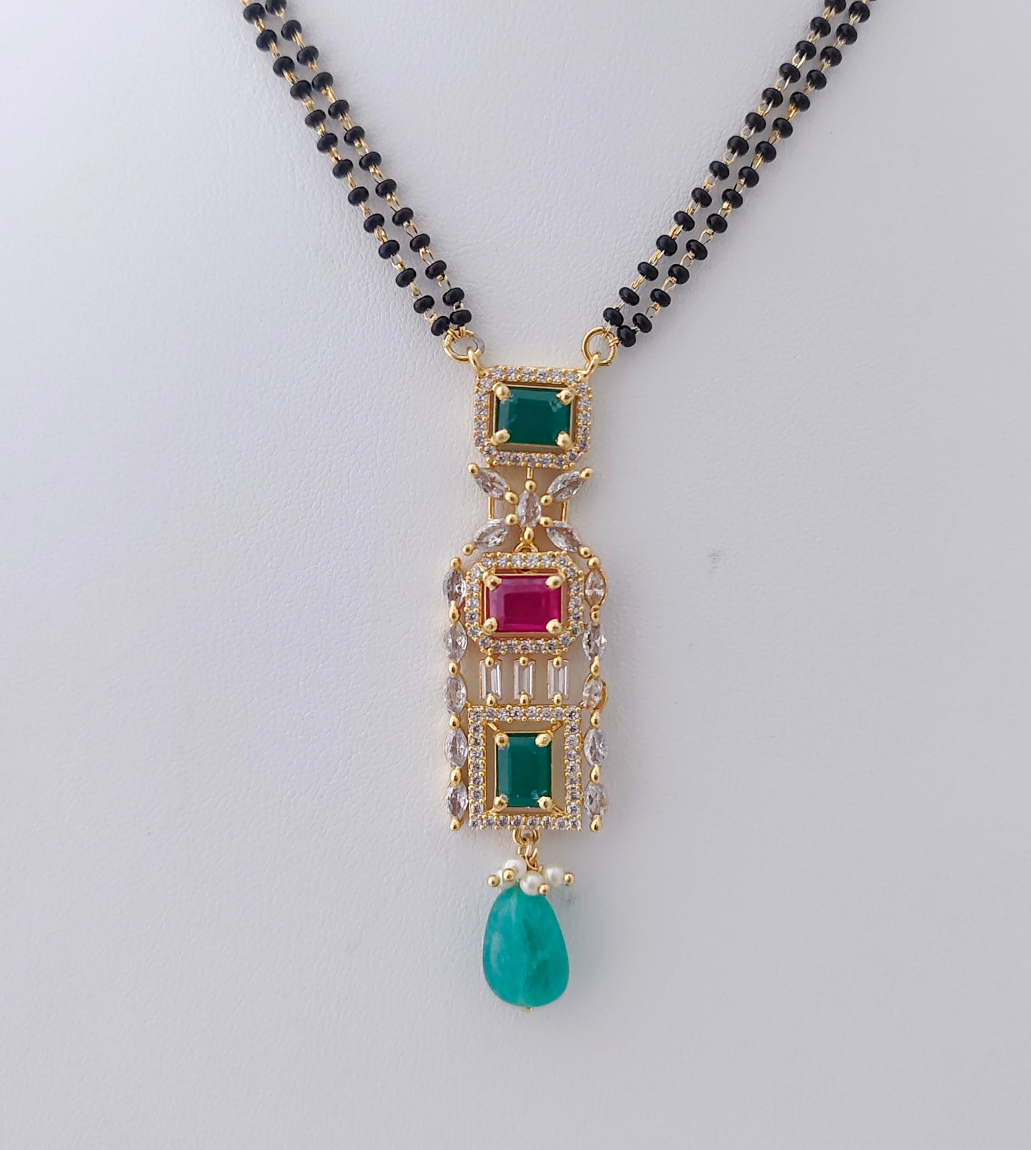 Silver CZ-gold polish black beads chain -RCD144