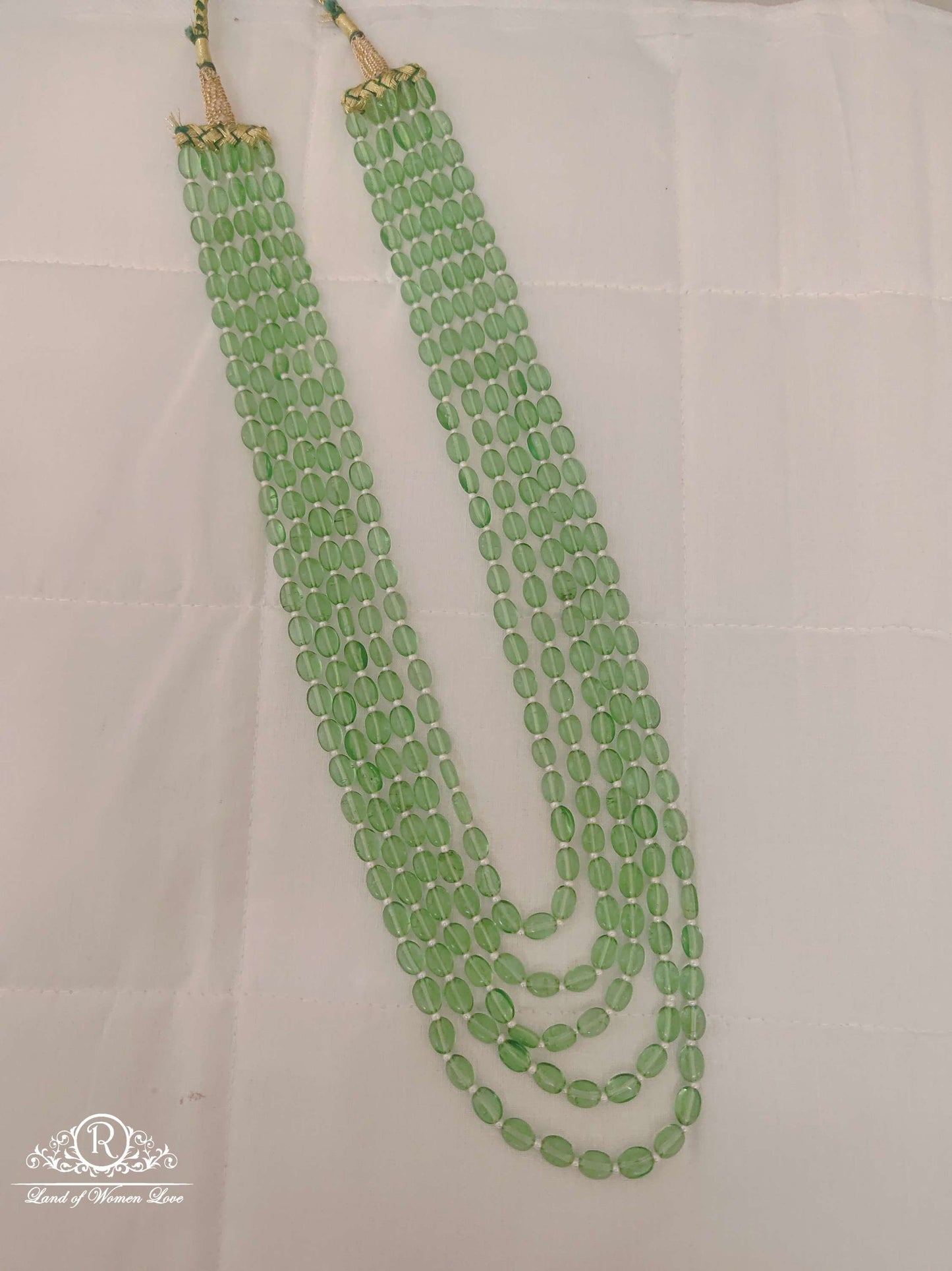 Green Tourmaline Smooth Nuggets Ovel Shapes 5 Line Beads-RCMB08