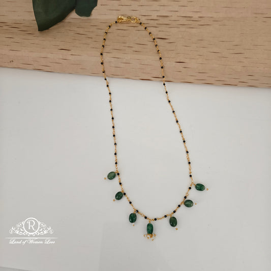 chain 92.5 silver simple and cute black beads chain with green beads hangings-rch934 92.5 silver ramala jewelry / ramala collections