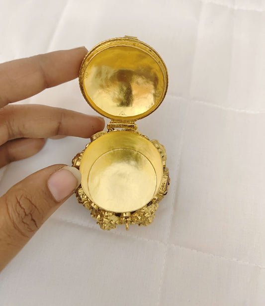 Silver Lakshmi Devi With Peacock Kundan Design Kumkum Barani-M431