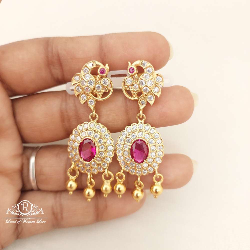 earrings silver white stones peacock design earrings-c213 92.5 silver ramala jewelry / ramala collections