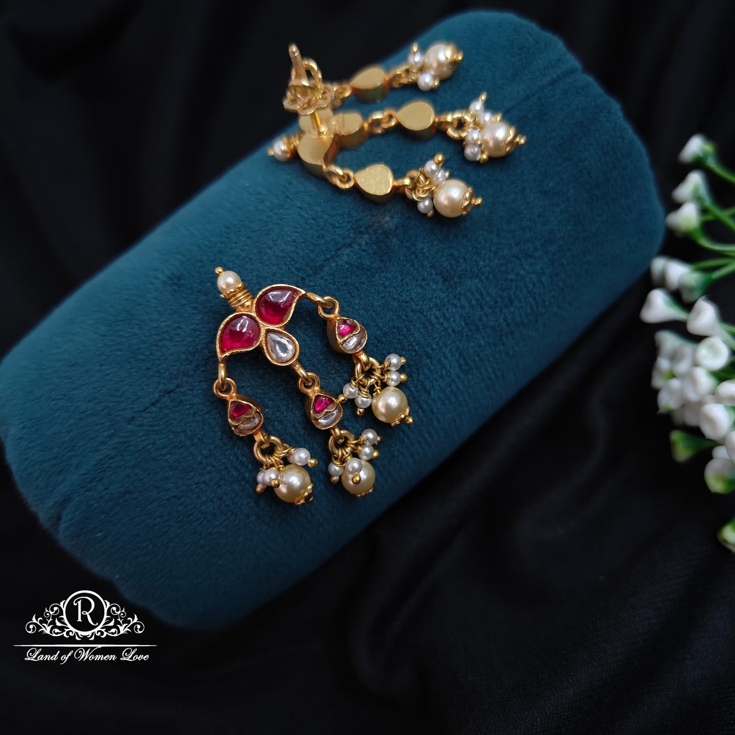 Silver kundan earrings-RCPK08