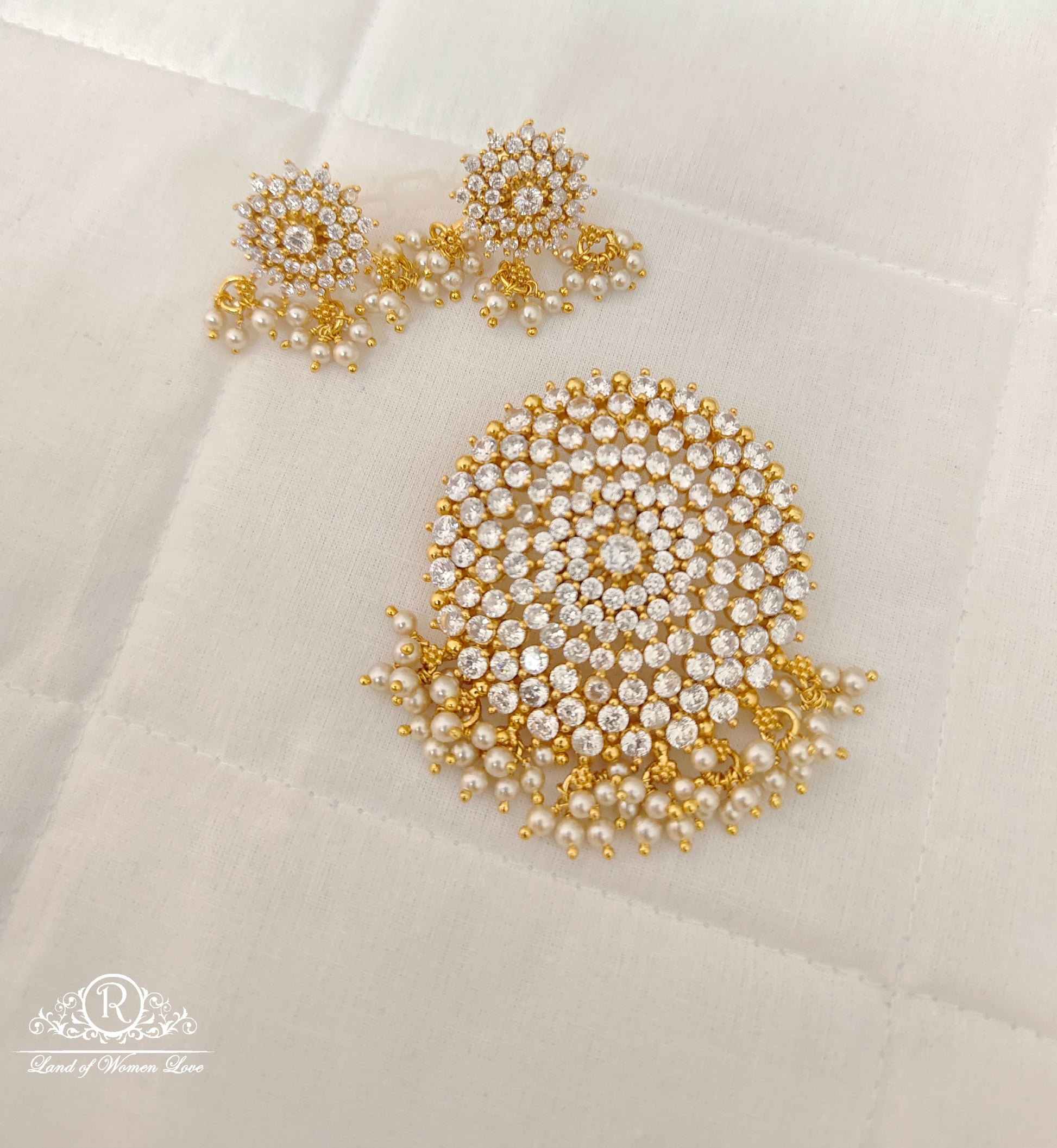 earrings silver white stones with pearls design earrings matching locket-jr179jr180 92.5 silver ramala jewelry / ramala collections