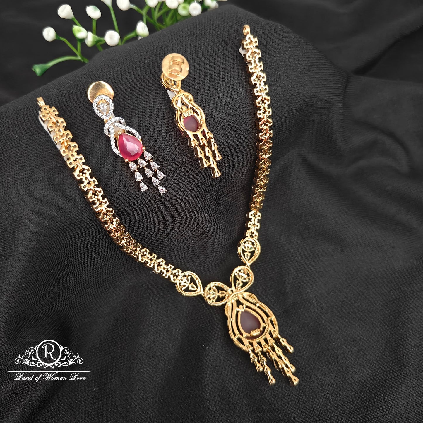 92.5 silver simple and Cute necklace with earrings -RCM091246