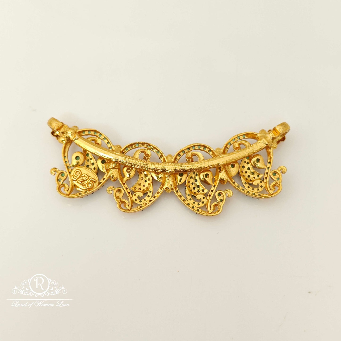 Silver Peacock Design Green Stone Mala Locket-RC87-60P10