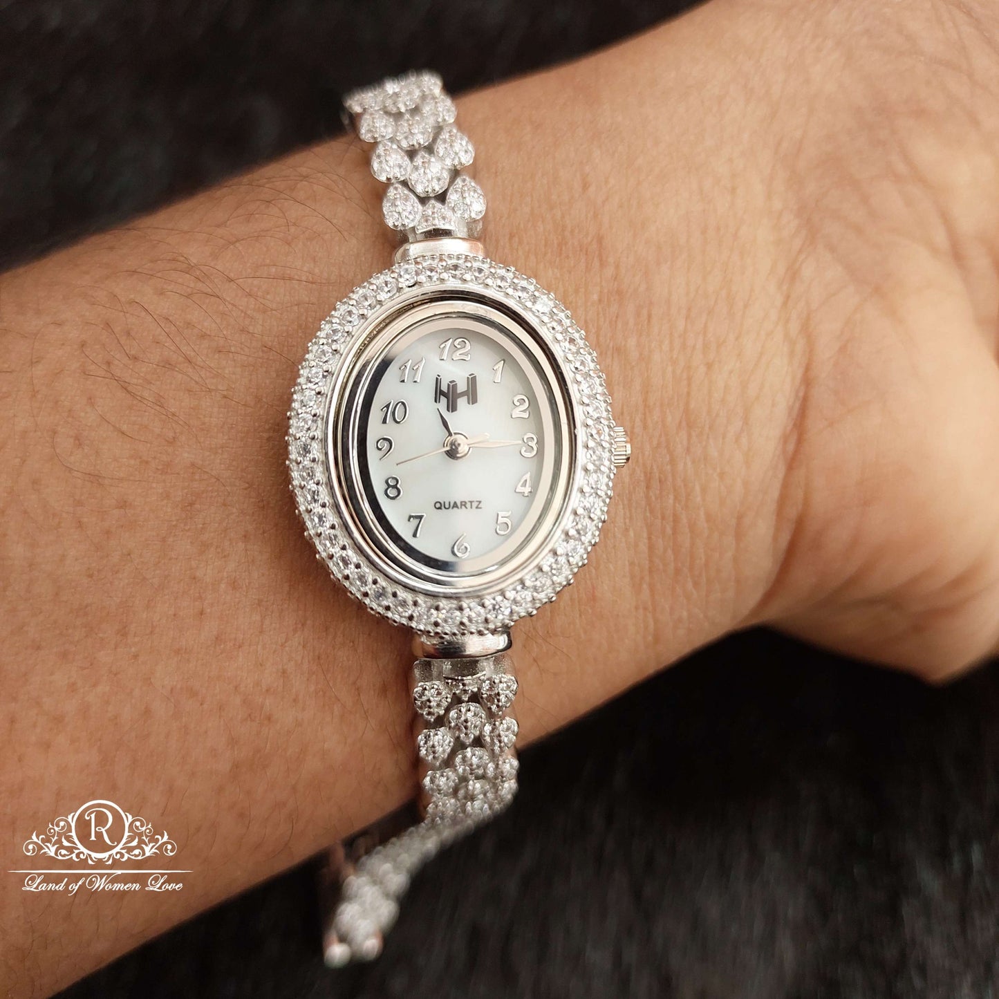 Silver White Stones Watch-SS05