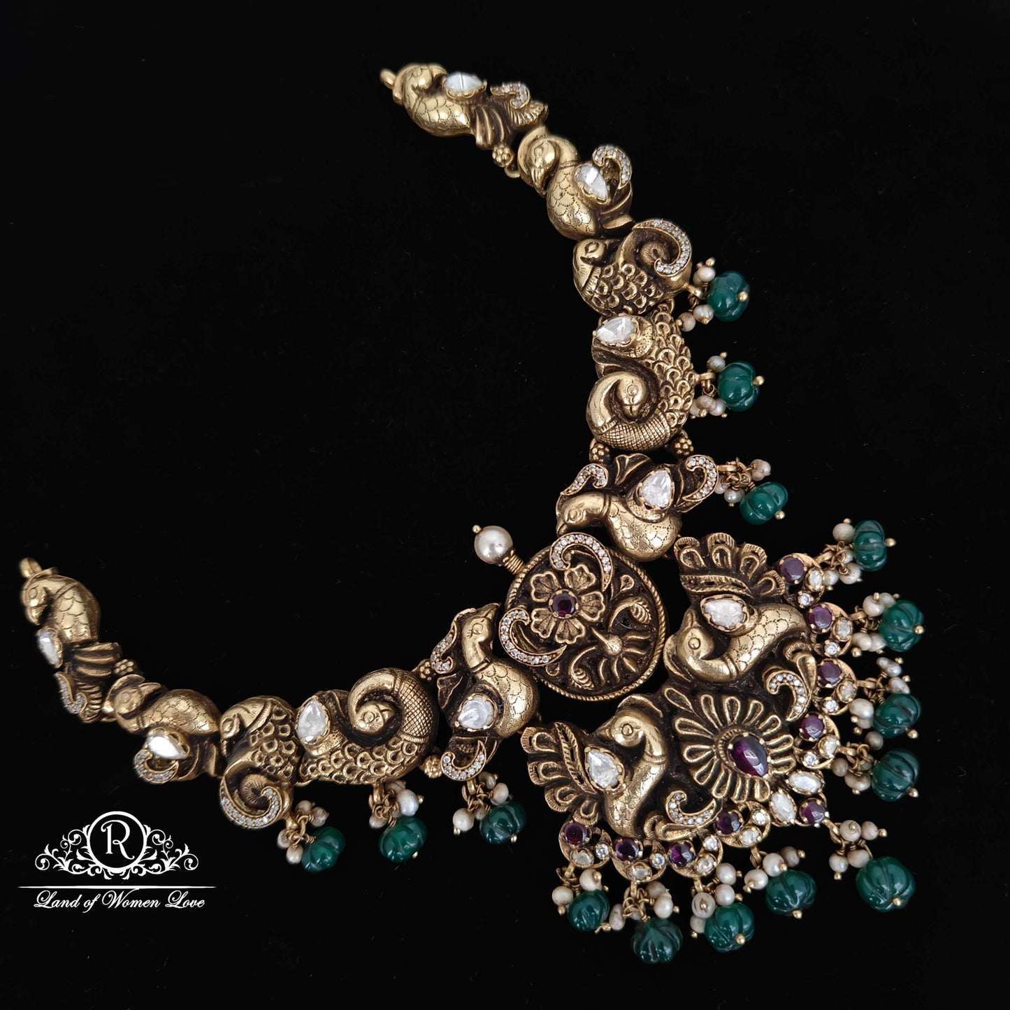 necklace silver moissanite peacock design necklace-rcm770 moissanite 92.5 silver ramala jewelry / ramala collections