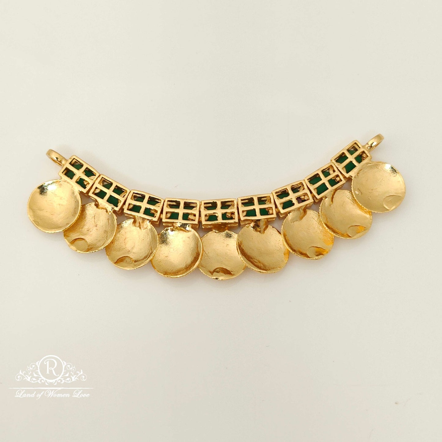 Silver Green Stone Lakshmi Devi Design Mala Locket-RC87-55P02