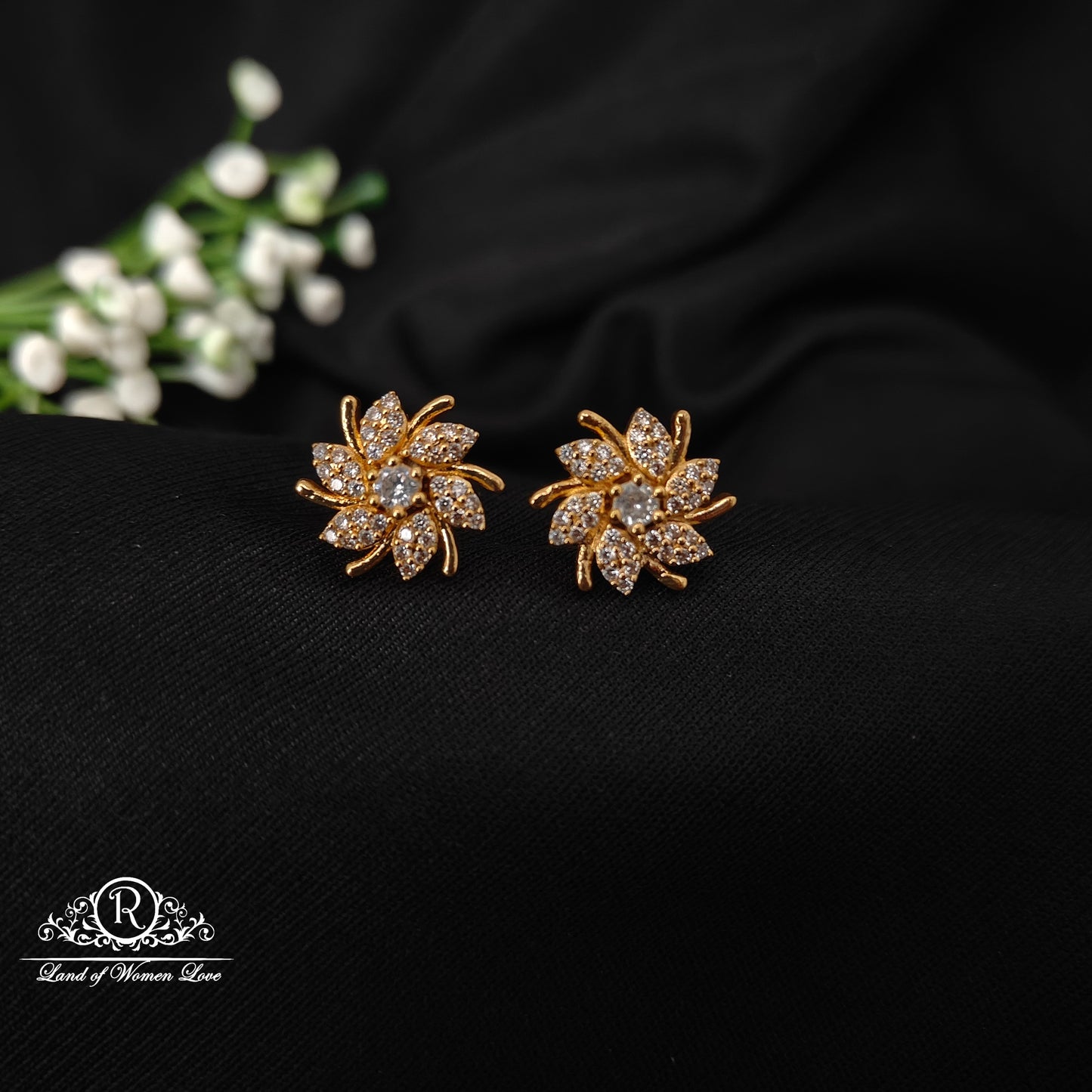 earrings 92.5 silver simple and cute earrings with white stones-rcz75 92.5 silver ramala jewelry / ramala collections