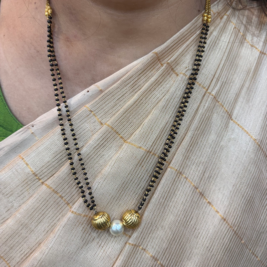 chain beautiful black beads chain with gold balls and pearl"20-rch430 pearl 92.5 silver ramala jewelry / ramala collections