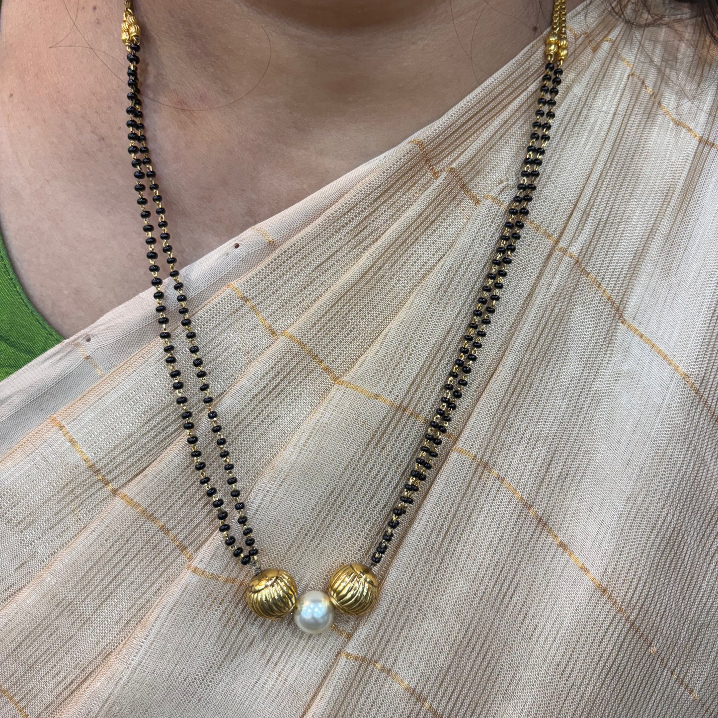 chain beautiful black beads chain with gold balls and pearl"20-rch430 pearl 92.5 silver ramala jewelry / ramala collections