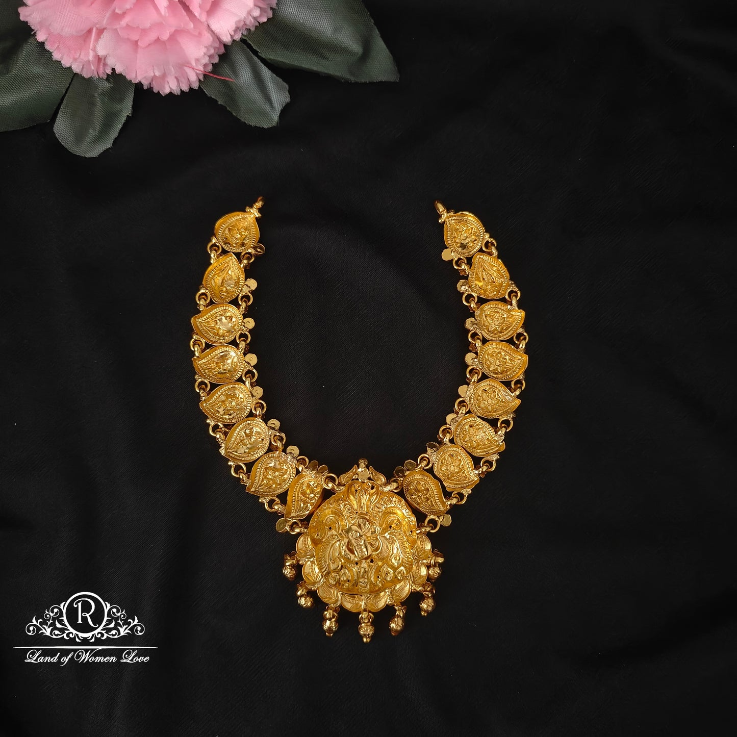 92.5 silver simple and Cute necklace with flower and mango Design -RCZ86