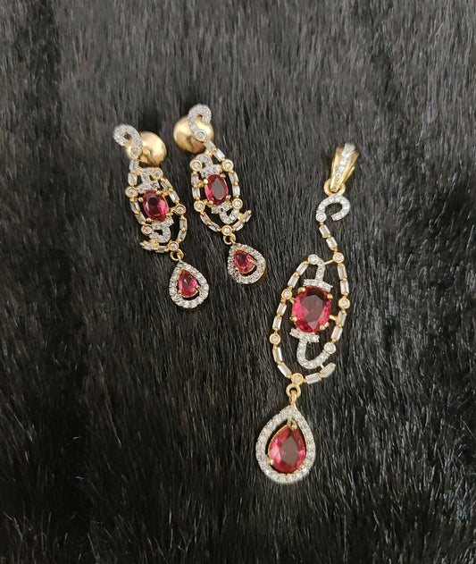 earrings silver cz- stones earrings with matching locket-jr206jr207 cz 92.5 silver ramala jewelry / ramala collections