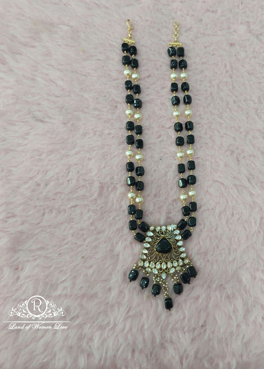 Silver Pearls With Black Beads Haram-H086