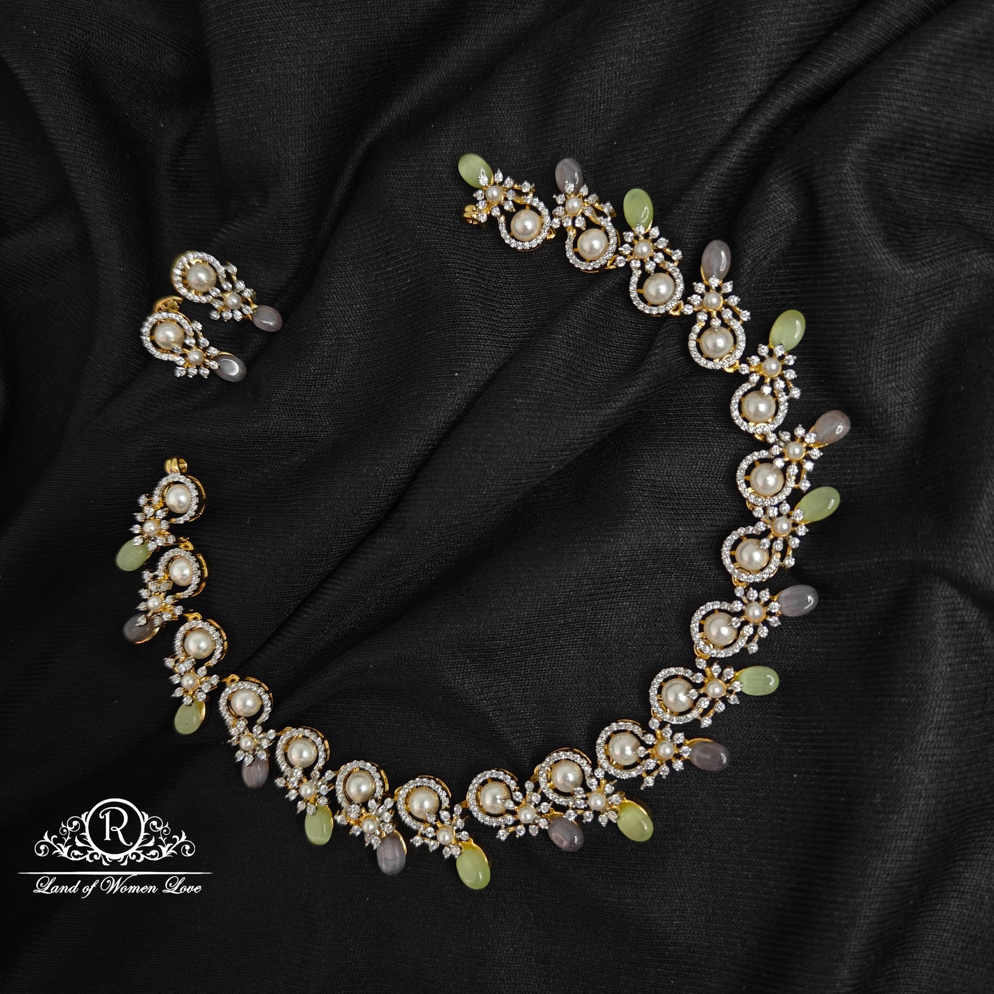 earrings silver pearl gem stone necklace-rccp257 pearl 92.5 silver ramala jewelry / ramala collections