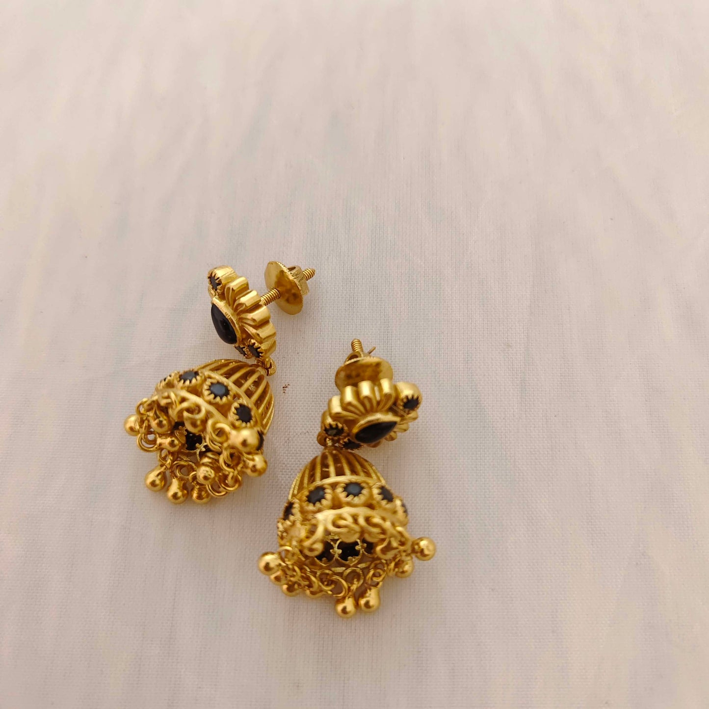 Silver black stone jhumka-RCA132