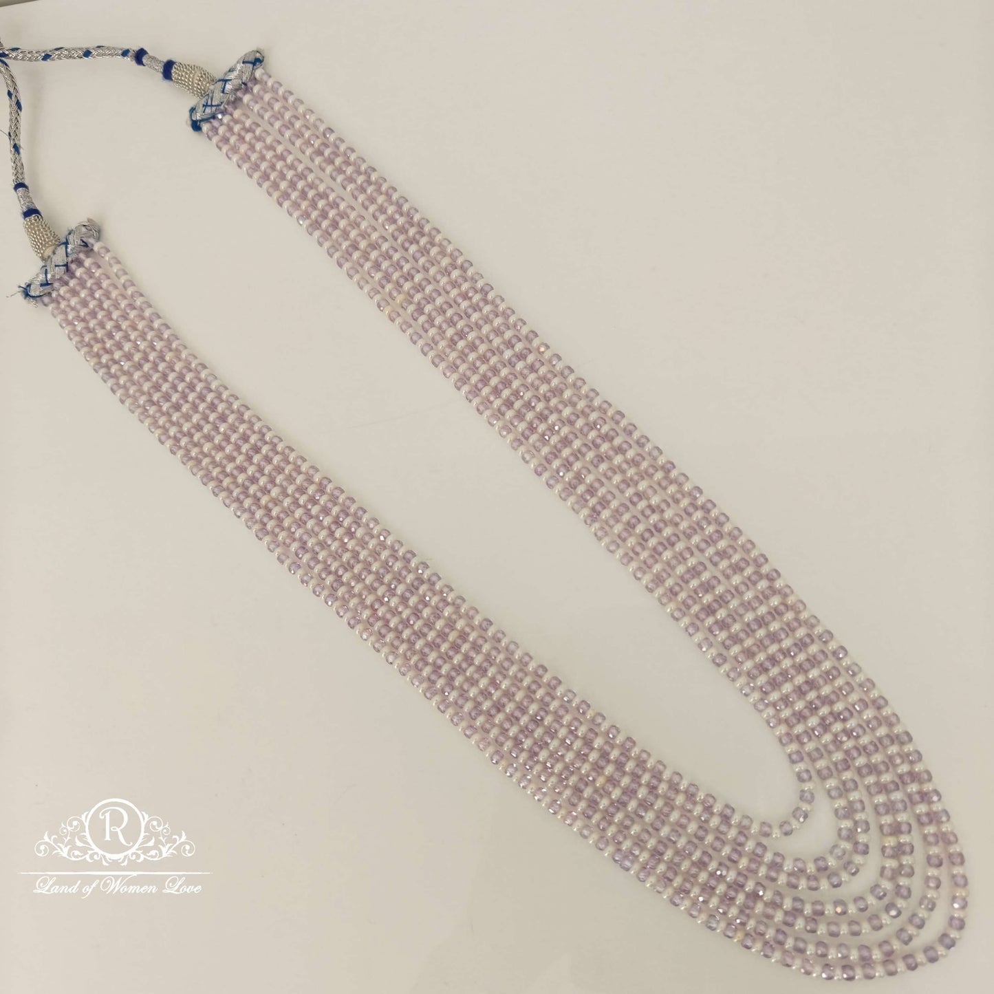 7 lines purple and white coloured beads mala-rcmj199 92.5 silver ramala jewelry / ramala collections