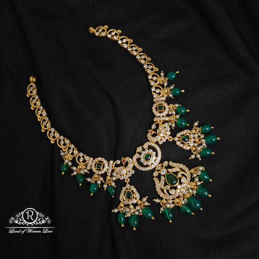 necklace 92.5 silver beautiful green and white cz- stones necklace-rc89-60m13 cz 92.5 silver ramala jewelry / ramala collections