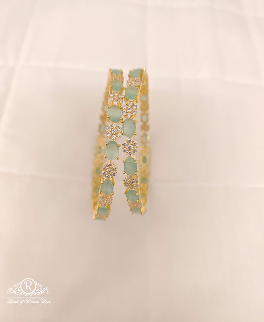 bangle silver cz-white &green stones bangles-rces10 cz 92.5 silver ramala jewelry / ramala collections