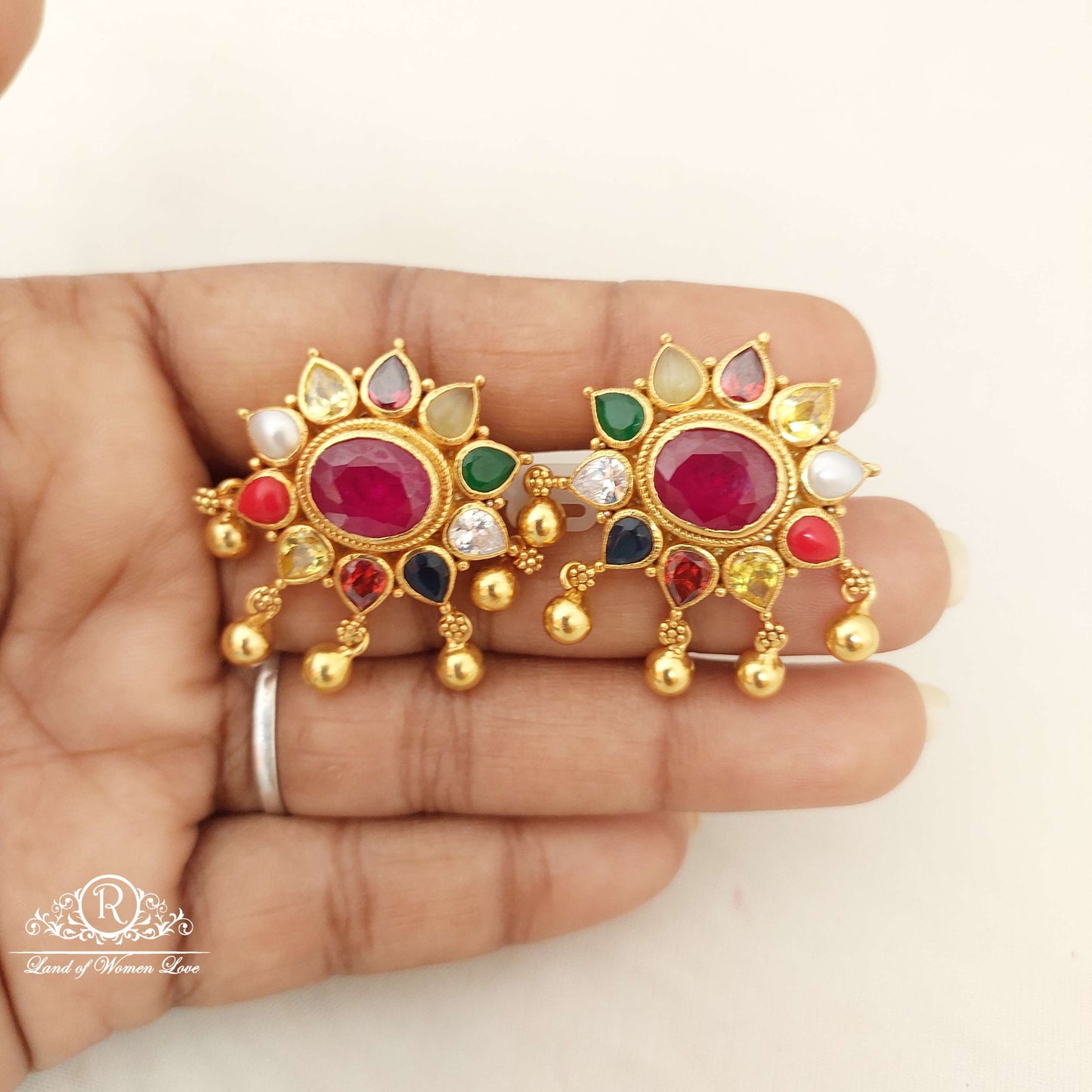 Silver Navaratna Stones Earrings-M220