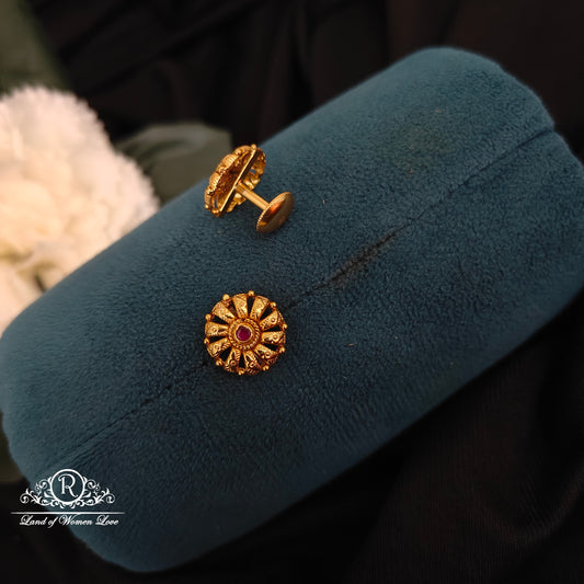 Silver gold polish flower design earrings-RCNS042