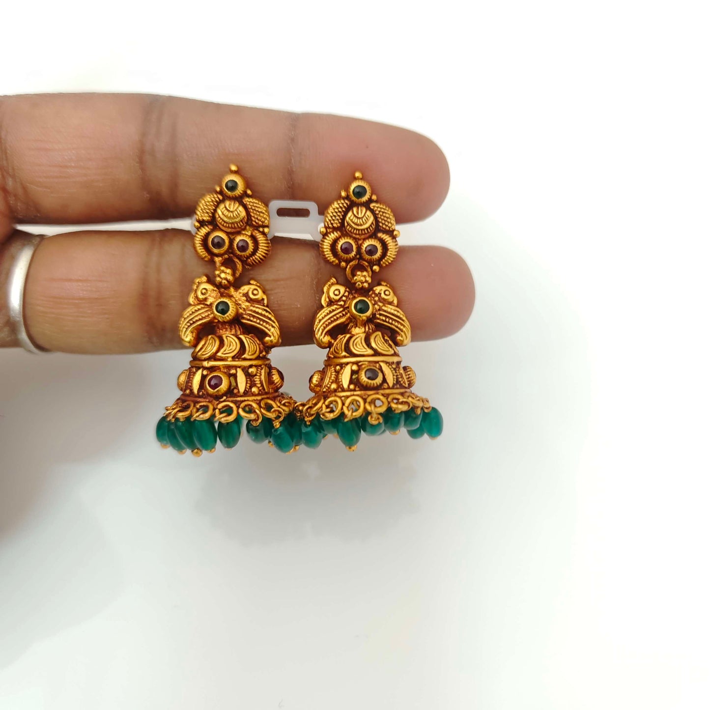 jhumka green beads hanging model silver jhumkas design-rcjr608 92.5 silver ramala jewelry / ramala collections