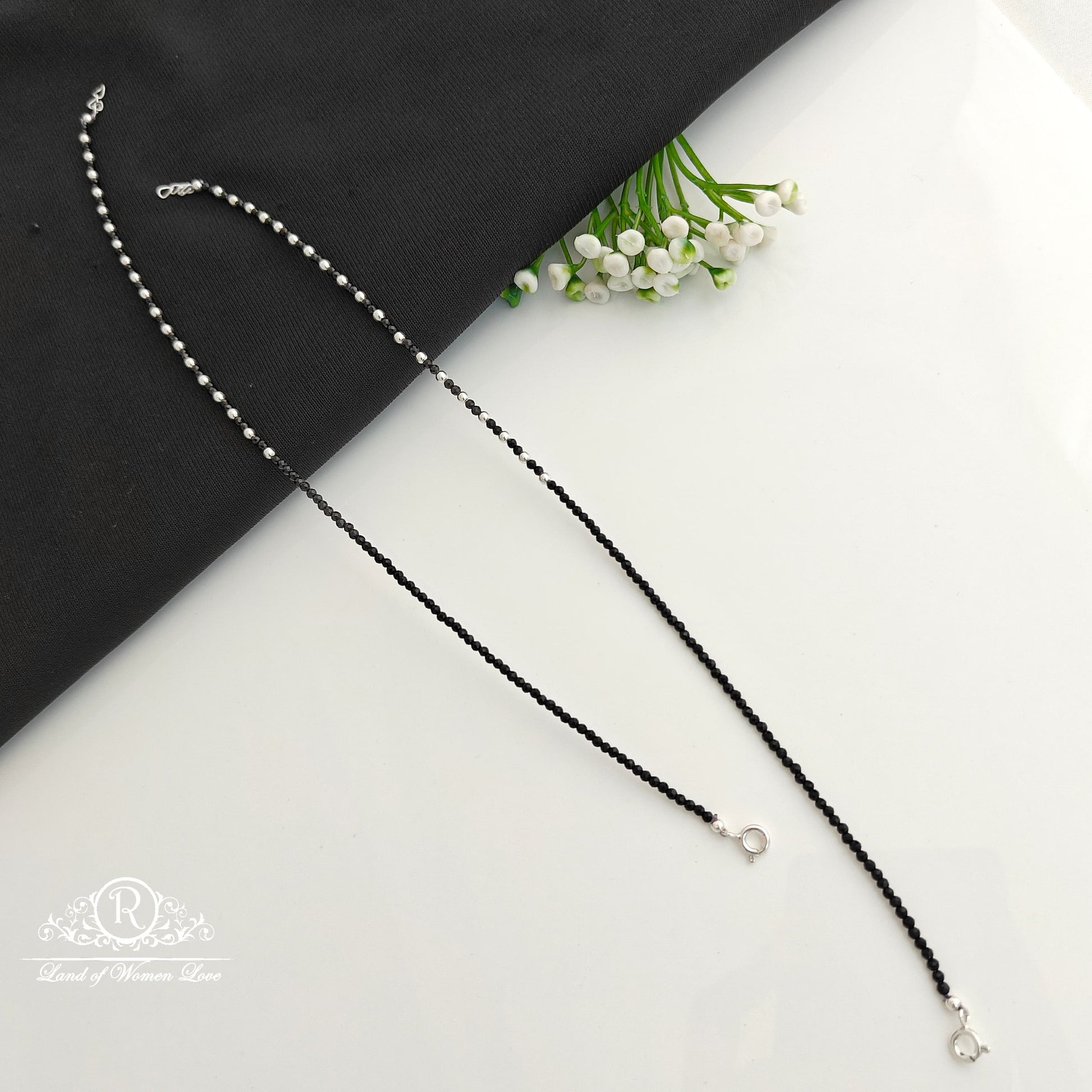 anklet silver black beads anklets -rcra102 92.5 silver ramala jewelry / ramala collections