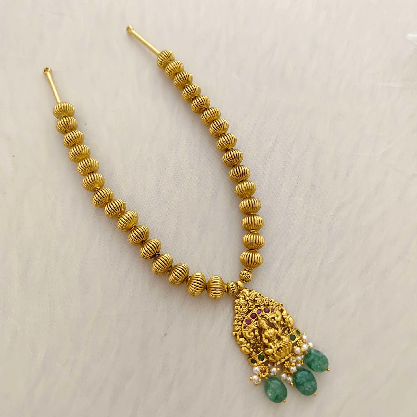 necklace silver gold balls necklace with lakshmi devi locket -rct164 92.5 silver ramala jewelry / ramala collections