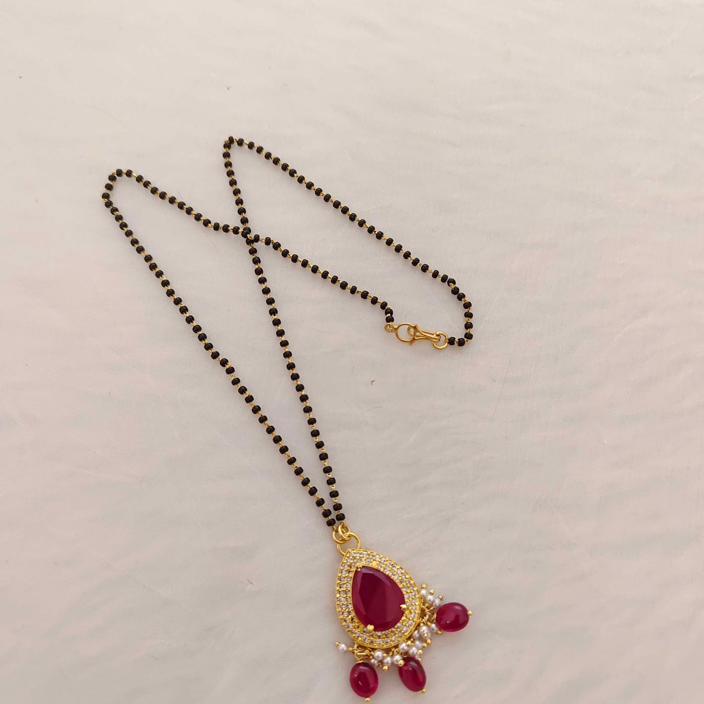 Silver black beads chain -RCH445