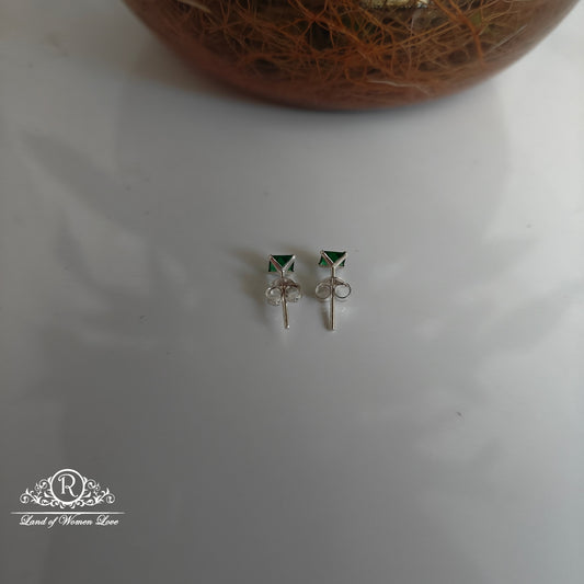 92.5 Silver Square cut Green Stud earrings-RCHS35-2