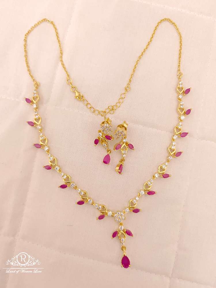 Silver CZ- Stones Necklace With Matching Earrings-RCES23RCES24