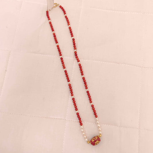 Silver Pearl & Coral Beads Chain-RCH191