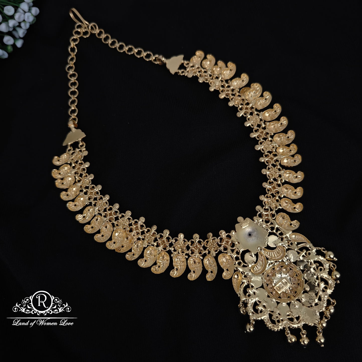 92.5 silver simple and Cute necklace with ruby stones and hangings -RCHK0162