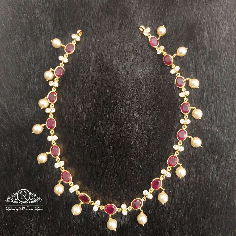 necklace silver kempu stones with pearls necklace-d023 92.5 silver ramala jewelry / ramala collections