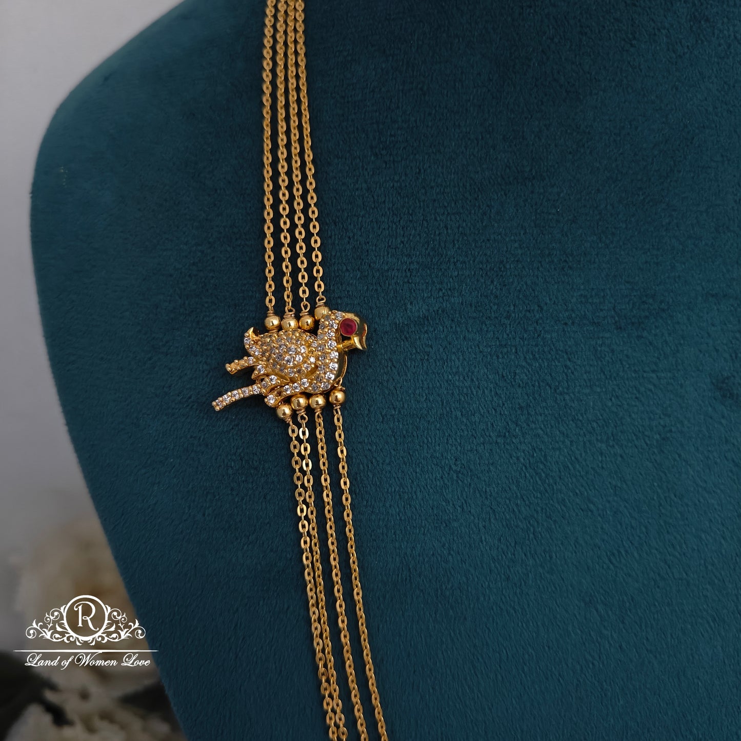 92.5 silver chandraharam with bird  side locket -RCH884