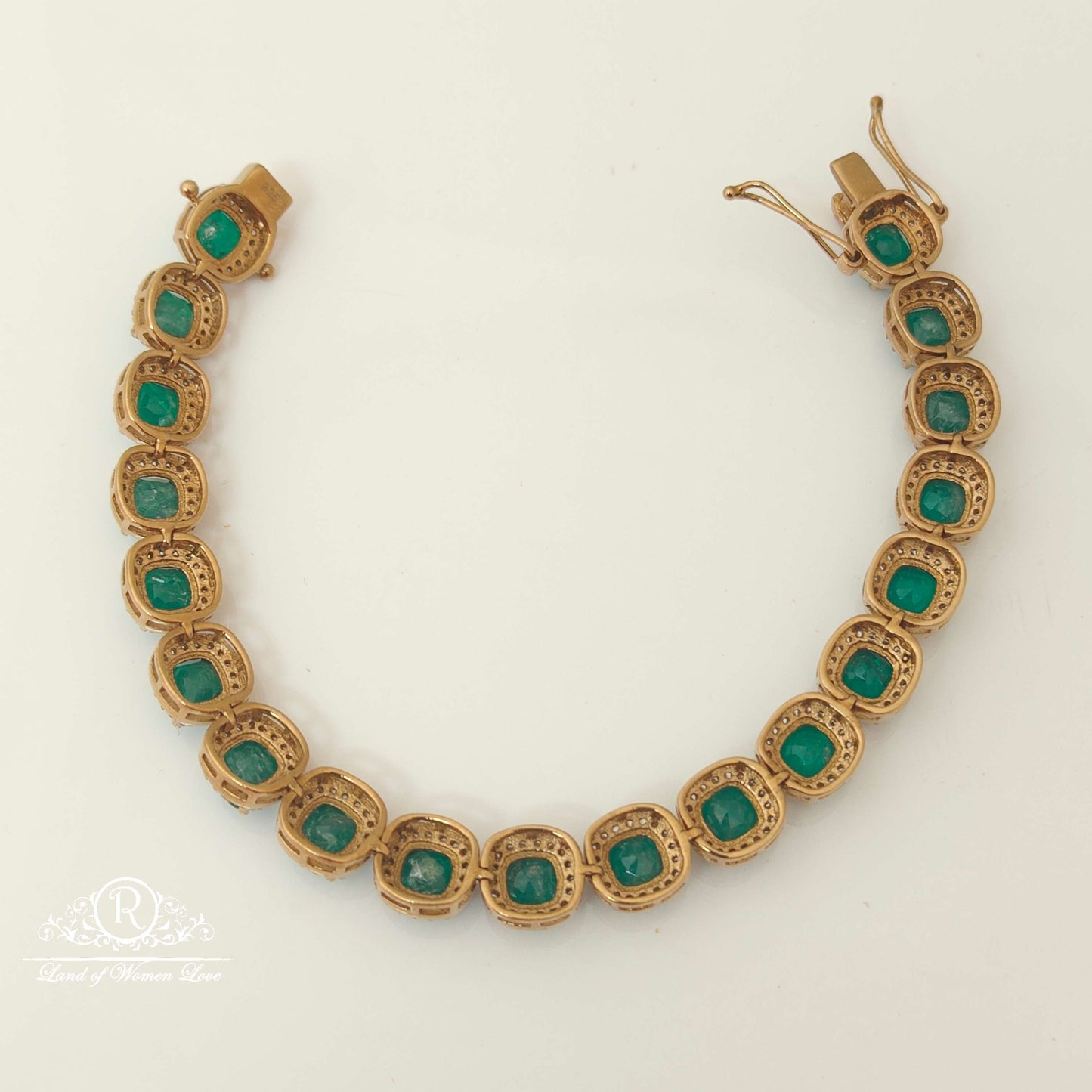 Silver Green Stones Design Bracelet-RCMJ165