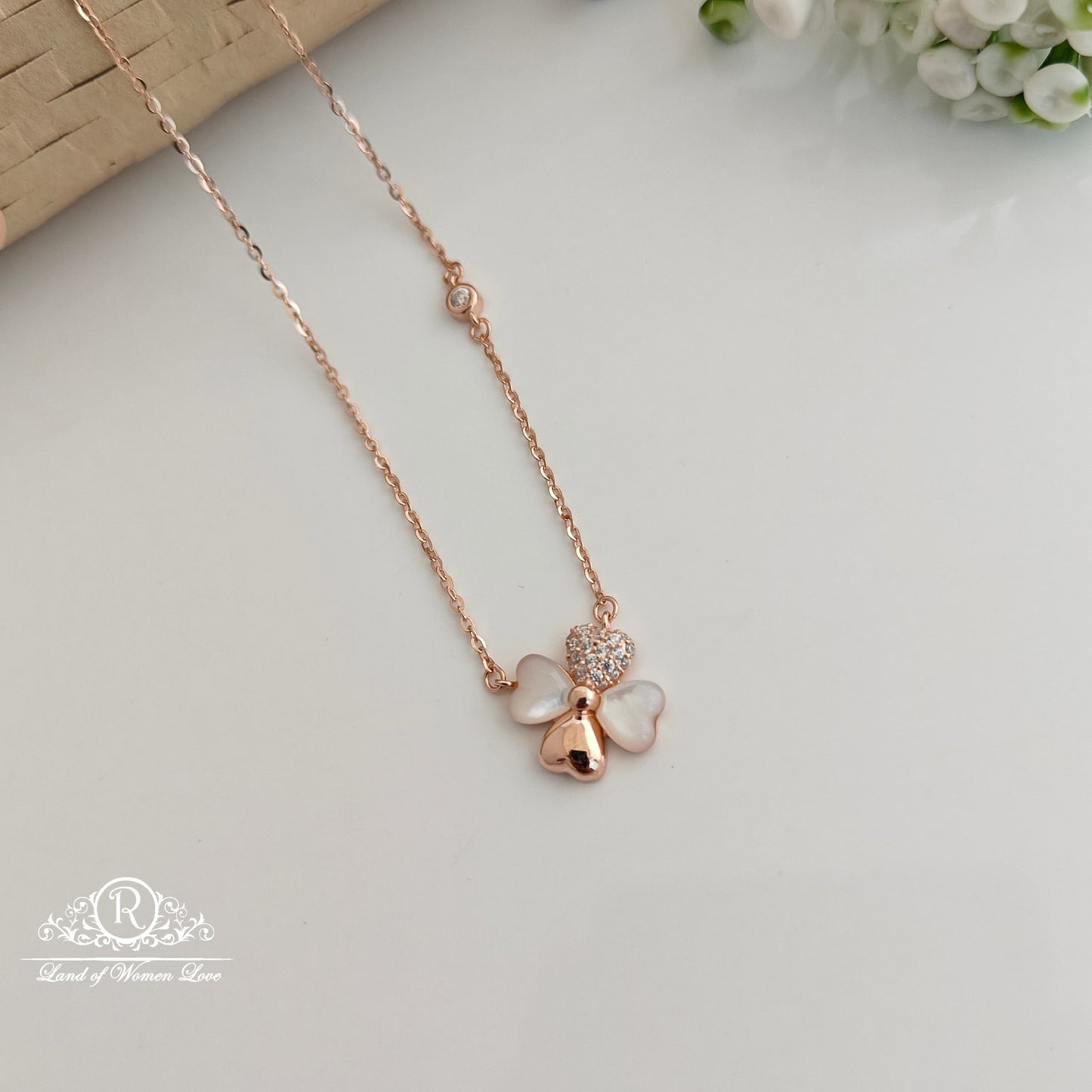 Silver rose gold chain with 4 heart locket -RCRC14
