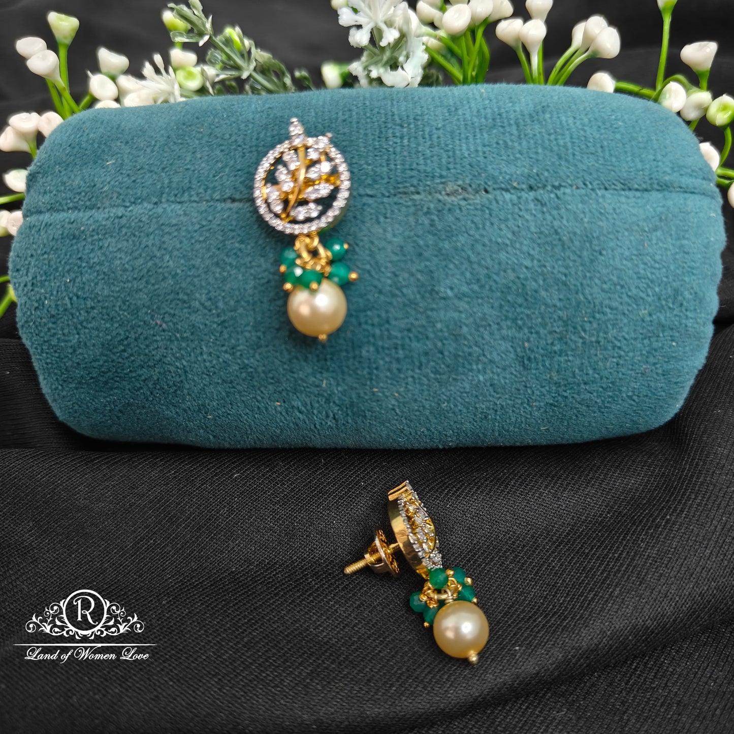 92.5 Silver leaf design diamond finishing Earrings-RCDS0141