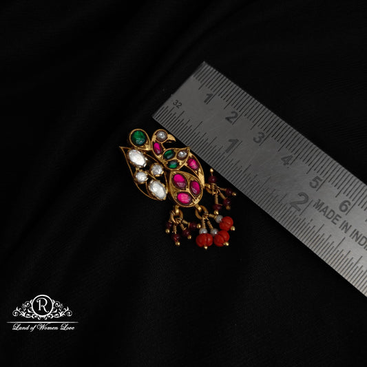 Silver peacock kundan pendant-RCDS249