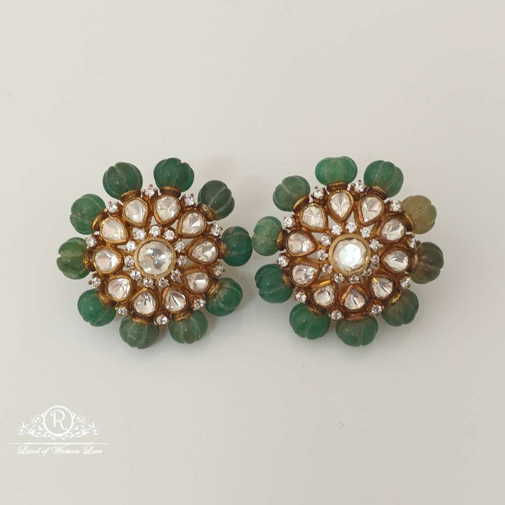 stud silver moissanite pumpkin design stud earrings-rch575 moissanite 92.5 silver ramala jewelry / ramala collections