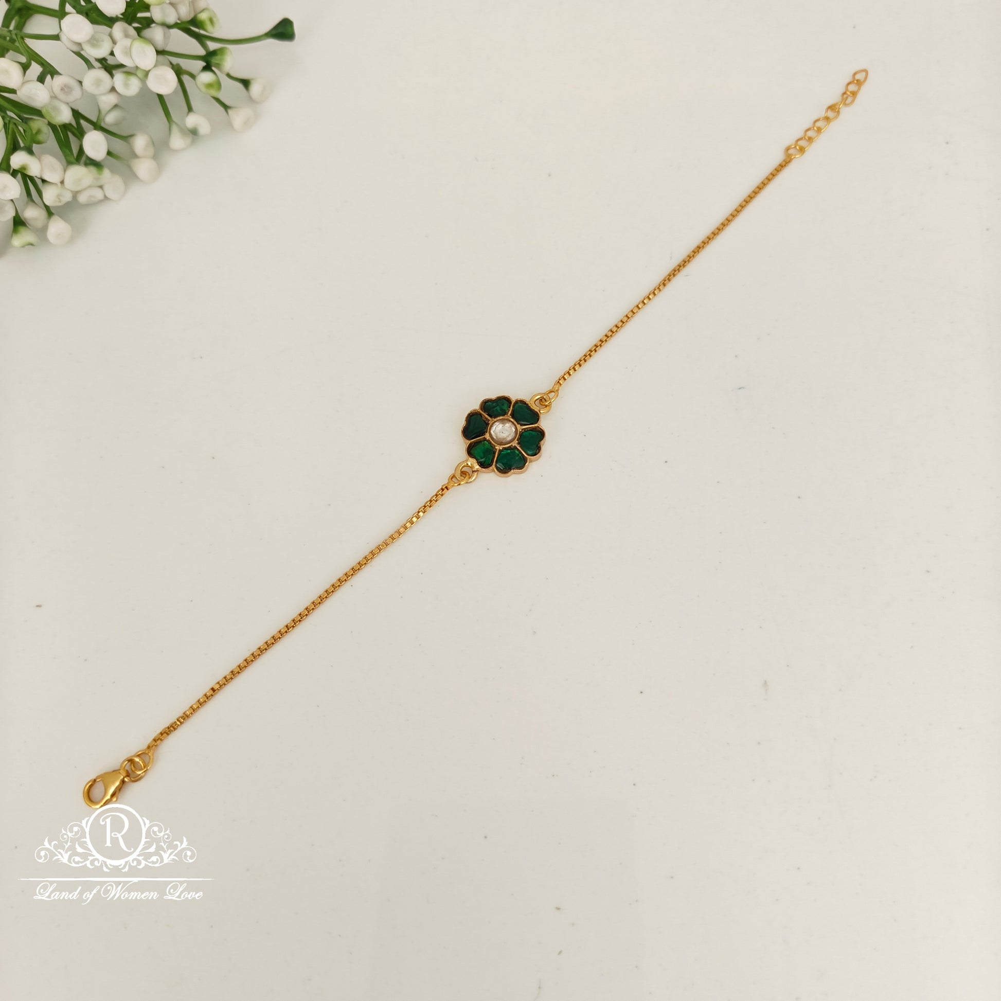 bracelet 92.5 silver simple and cute kundhan bracelet with flower design-rcp160 kundan 92.5 silver ramala jewelry / ramala collections