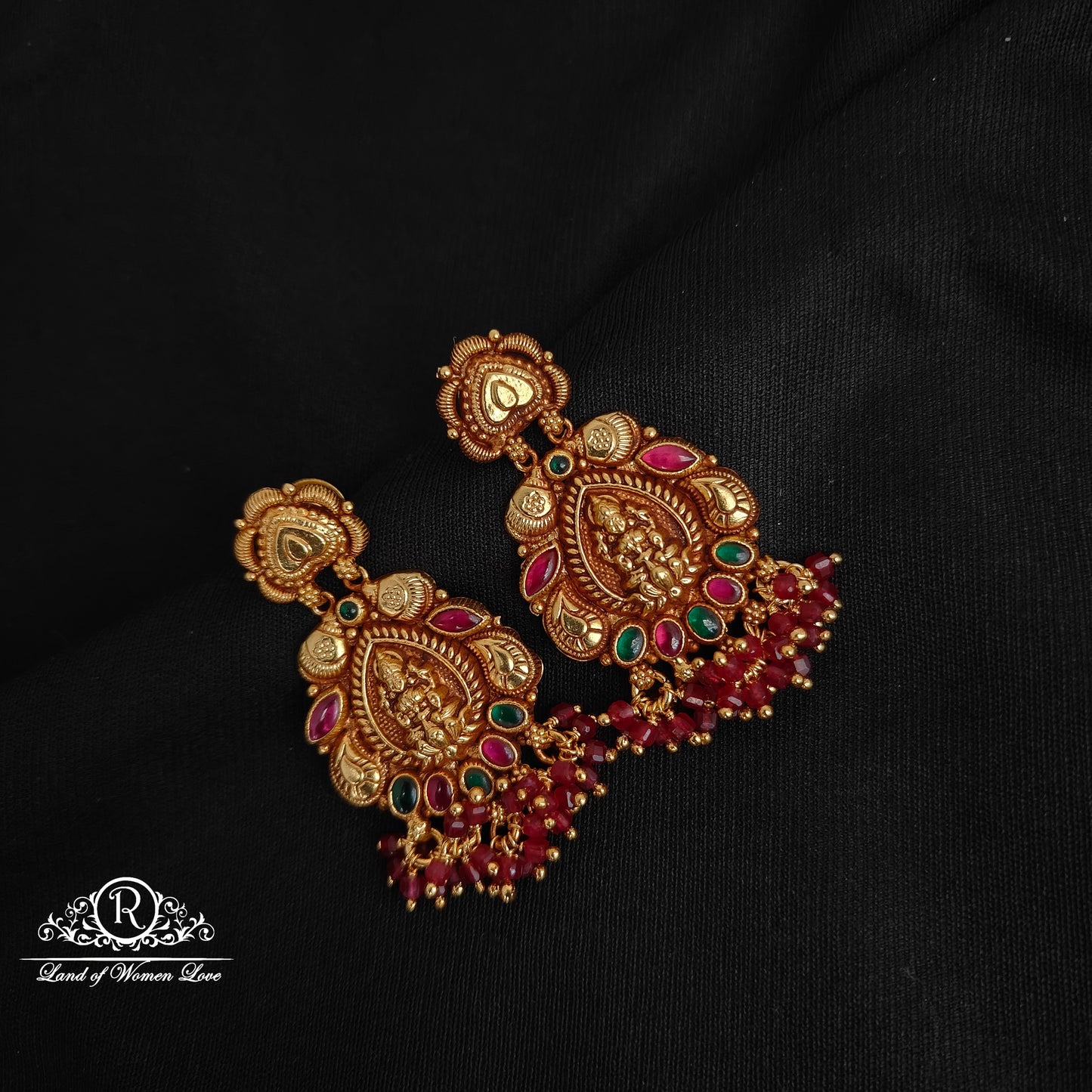 earrings 92.5 silver lakshmi devi design kundans earrings-rcjr811 ruby 92.5 silver ramala jewelry / ramala collections