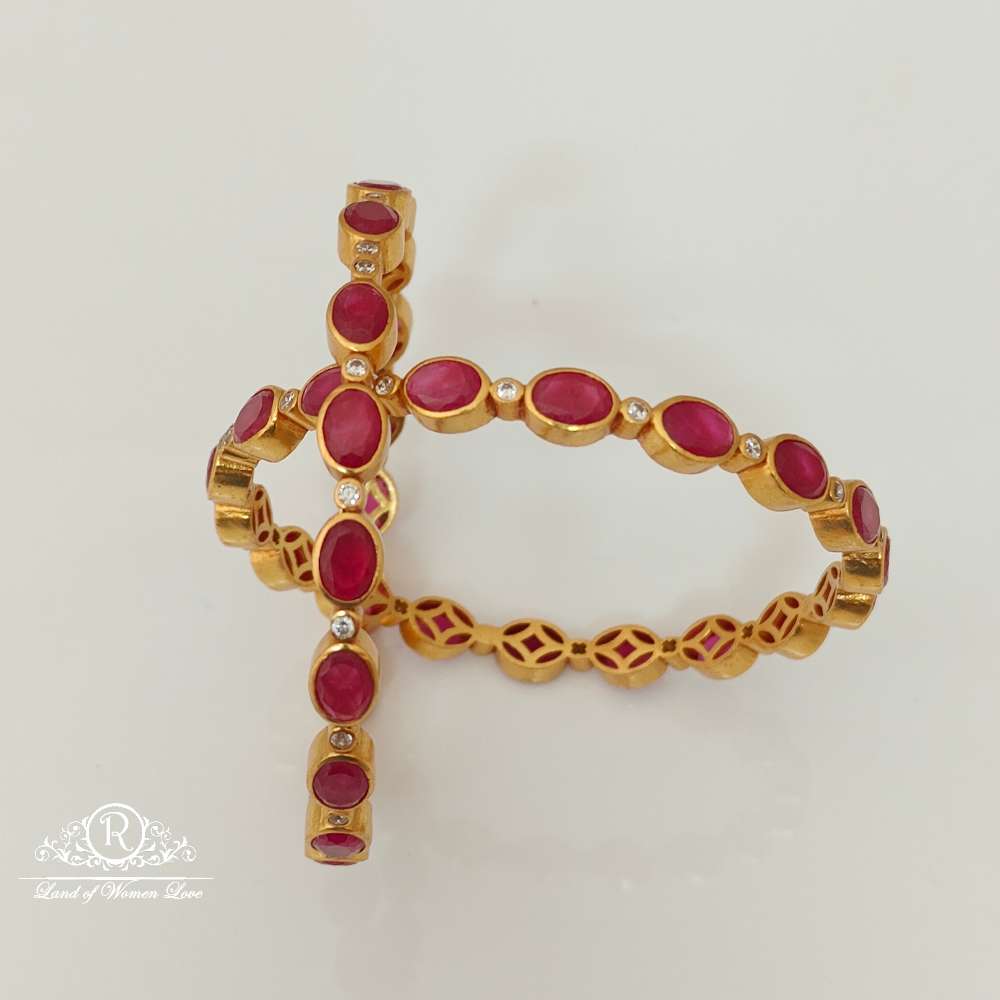 Silver Kempu Stones Design Bangles-RCCP28