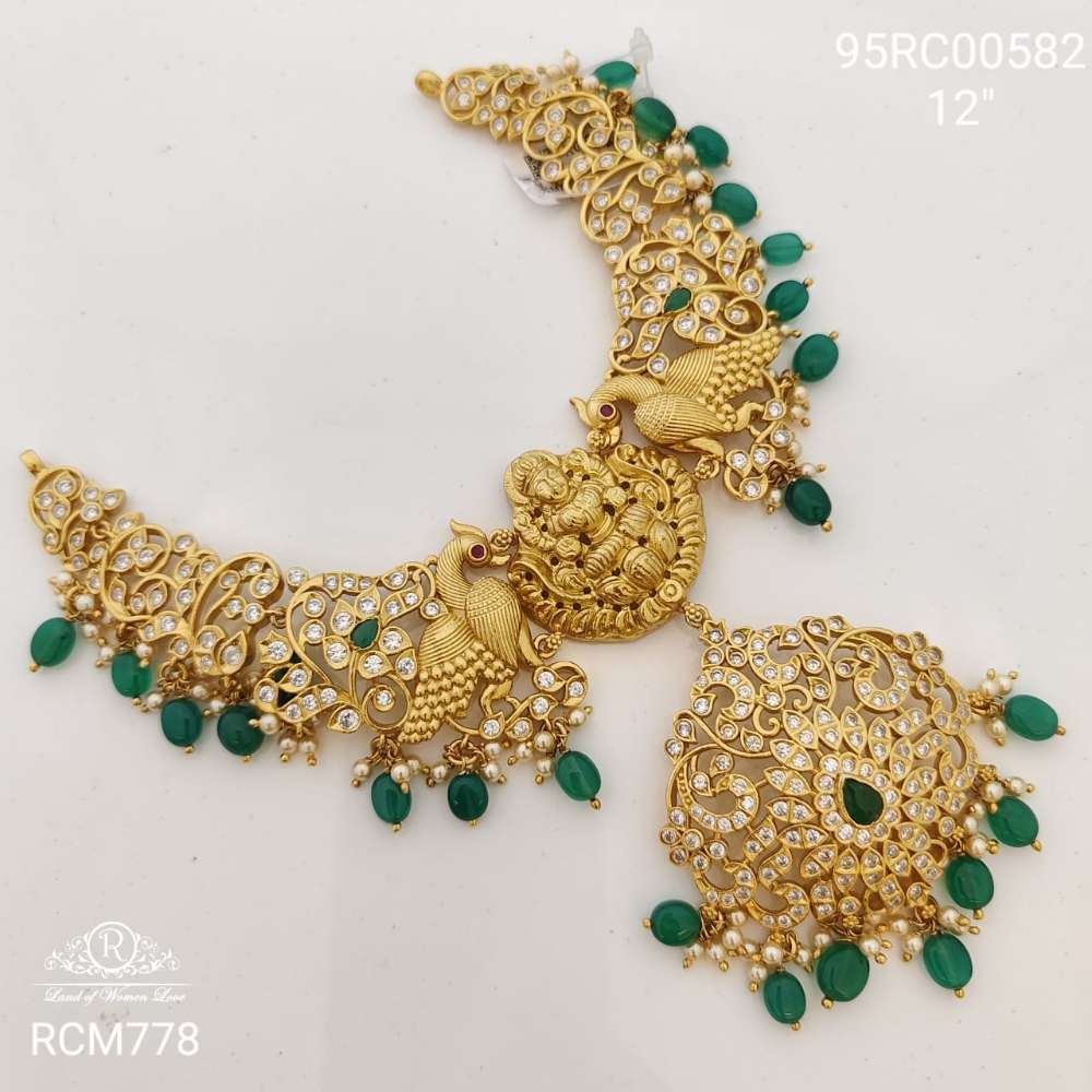 necklace silver diamond replica design peacock lakshmi devi design necklace-rcm778 92.5 silver ramala jewelry / ramala collections
