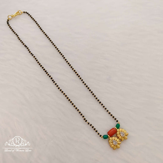 Silver black beads chain -RCH417