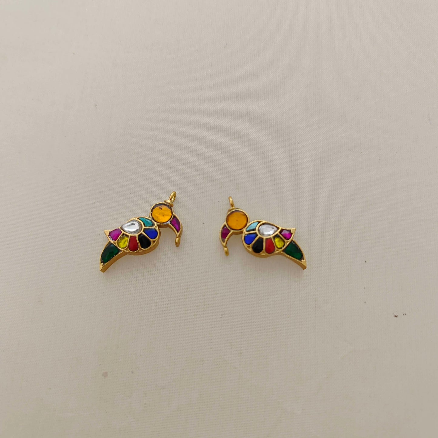 Silver kundan navaratna bird pendant -RCD261